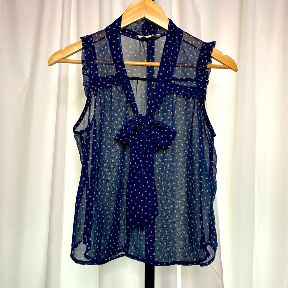 Lush Sheer Sleeveless Ribbon Tie Blouse